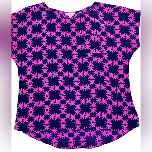 Lilly Pulitzer Get Hoppy Guava Silk Blouse Womens Large - Picture 2 of 9